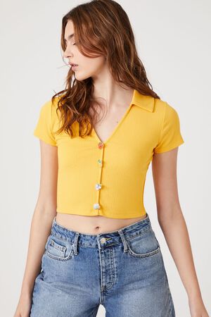 Forever 21, Tops, Cottage Core Yellow Top Size Medium