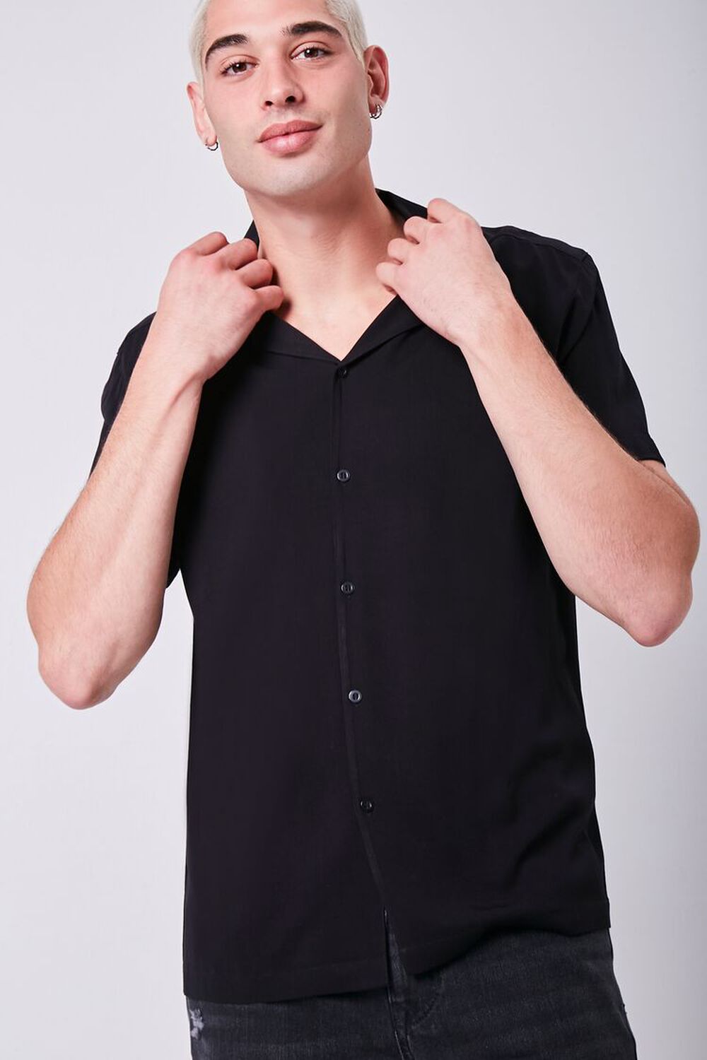 BLACK Collared Button-Front Shirt, image 1