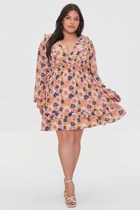 ORANGE/MULTI Plus Size Floral Print Mini Dress, image 4