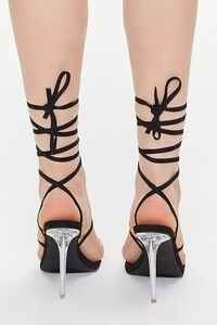 BLACK Faux Suede Lace-Up Lucite Heels, image 3