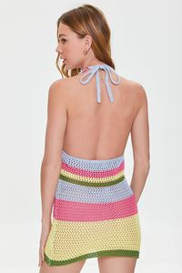 PINK/MULTI Crochet Halter Mini Dress, image 3