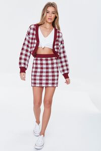 BURGUNDY/CREAM Plaid Cardigan Sweater & Skirt Set, image 4