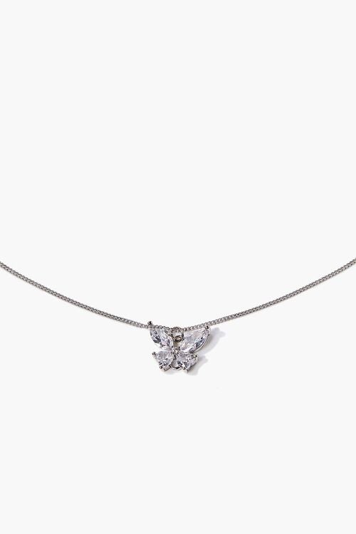 SILVER/CLEAR Rhinestone Butterfly Necklace, image 3