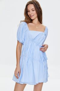 LIGHT BLUE Tiered Puff-Sleeve Mini Dress, image 6