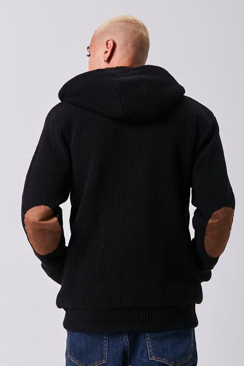 BLACK Ribbed Hooded Zip-Up Sweater, image 3