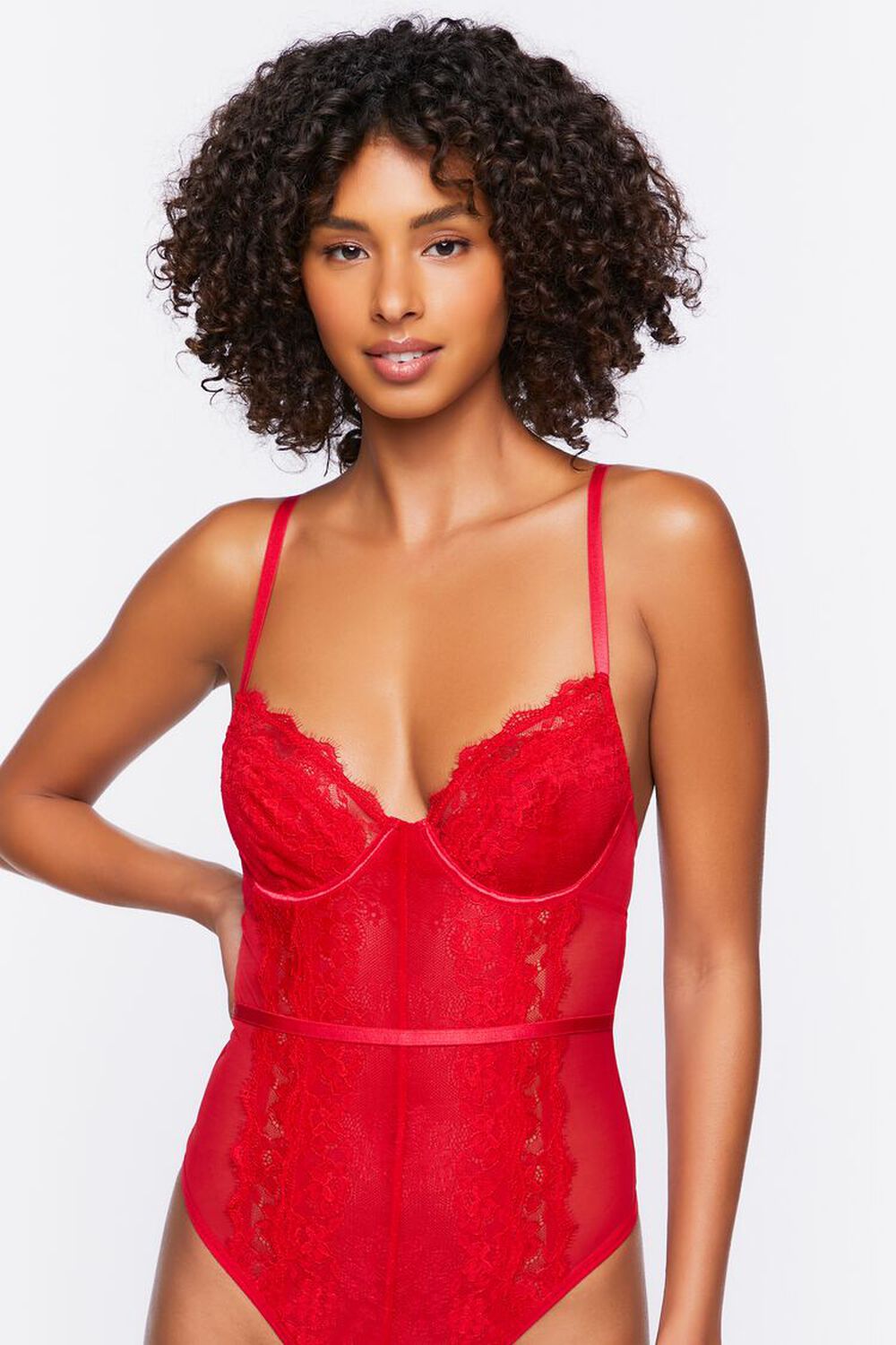 TOMATO Sheer Lace-Trim Teddy, image 1
