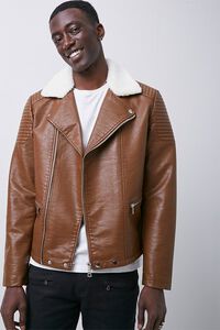 BROWN Faux Leather Moto Jacket, image 1