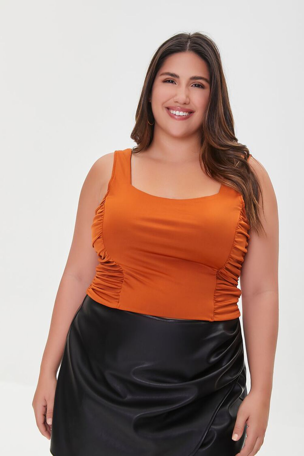 CHESTNUT Plus Size Ruched Crop Top, image 1