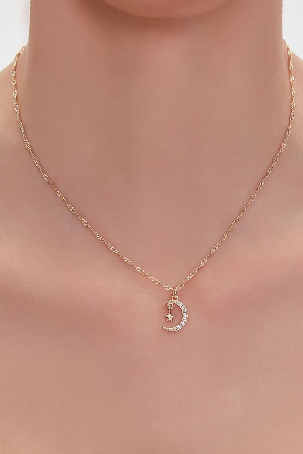 GOLD/CLEAR Rhinestone Crescent Moon Pendant Necklace, image 1