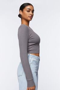 CHARCOAL Ribbed Long-Sleeve Crop Top, image 2
