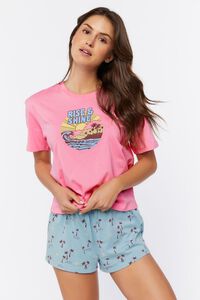 SHOCKING PINK/OASIS Rise & Shine Tee & Shorts Pajama Set, image 1