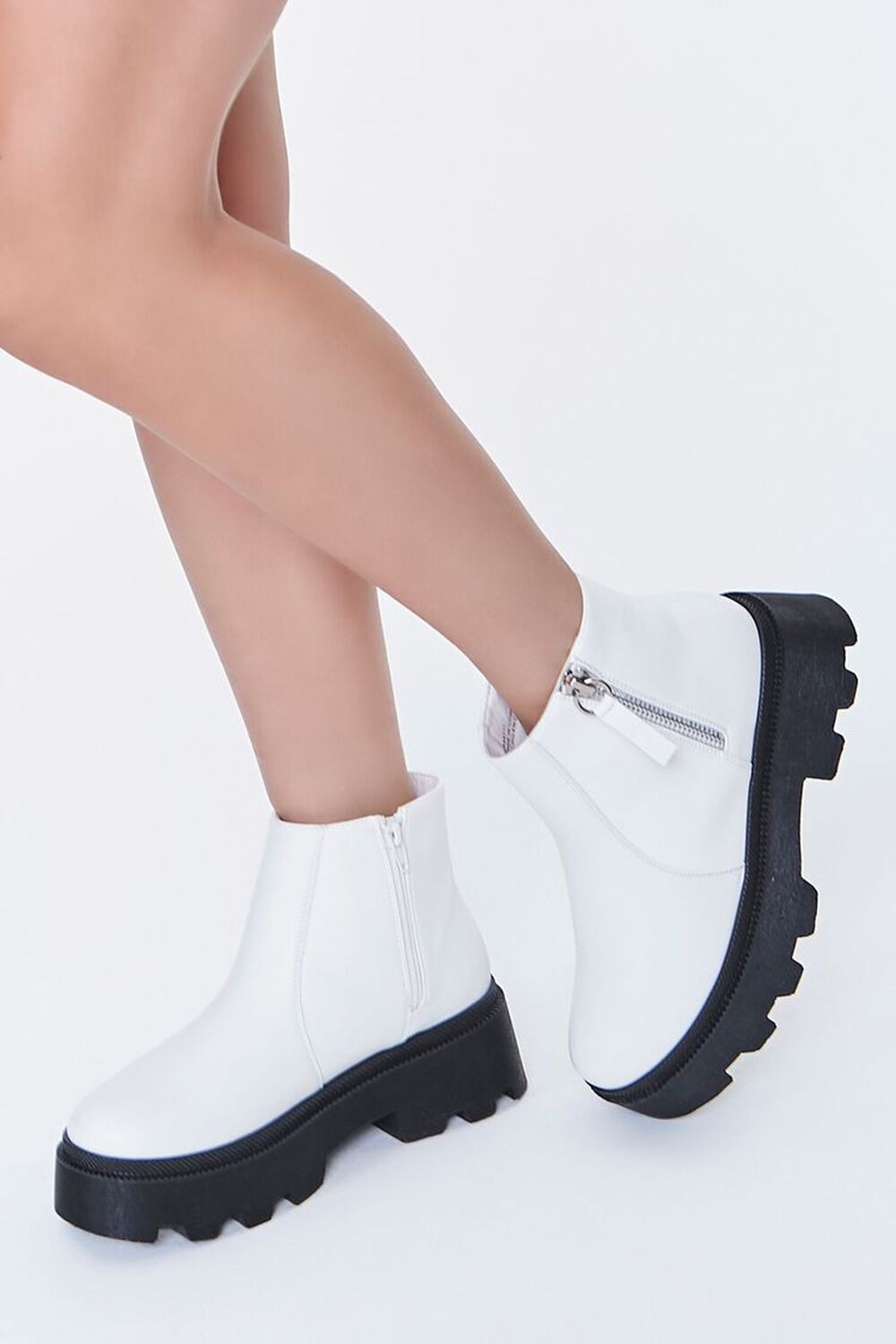 WHITE Faux Leather Lug Booties, image 1