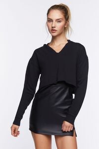 BLACK Active Raw-Cut Cropped Pullover, image 1