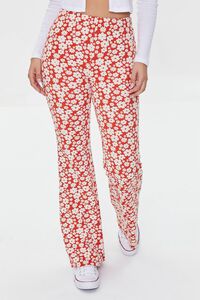 POMPEIAN RED /CREAM Floral Print Flare Pants, image 2