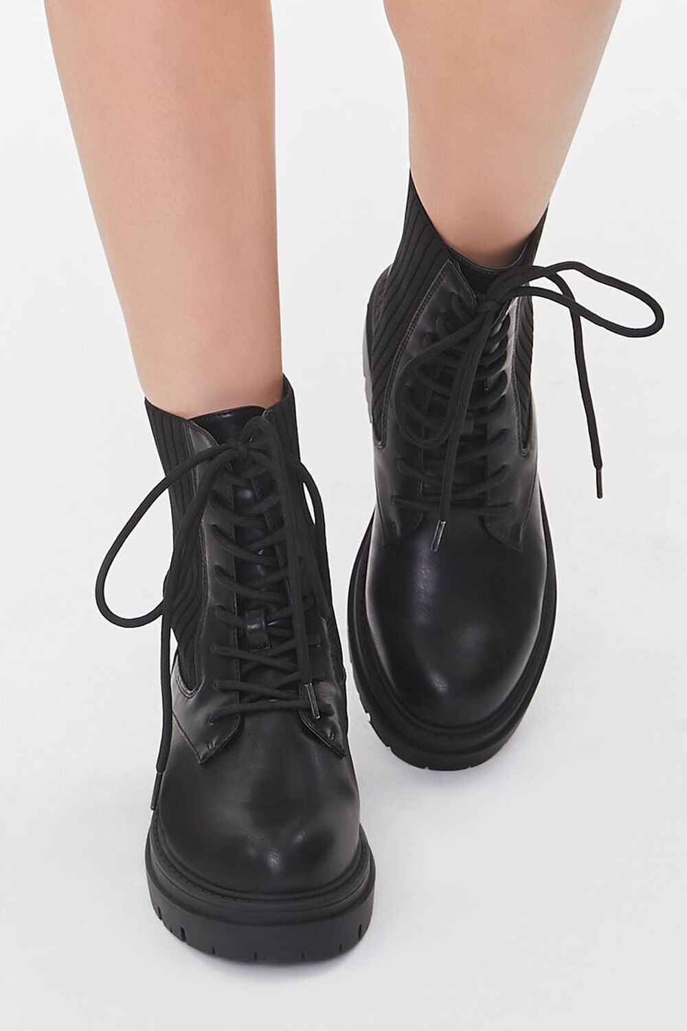 Faux Leather Ribbed Booties
