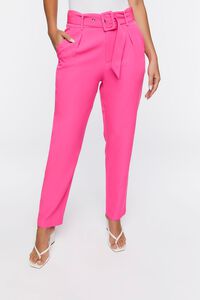 HOT PINK Belted High-Waist Ankle Pants, image 2