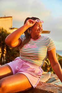 PINK/MULTI Plus Size Striped Barbie Graphic Tee, image 1