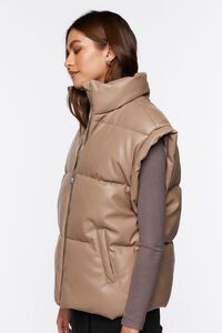 TAUPE Faux Leather Zip-Up Puffer Vest, image 2