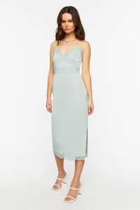 BLUE Satin Lace-Trim Midi Slip Dress, image 6