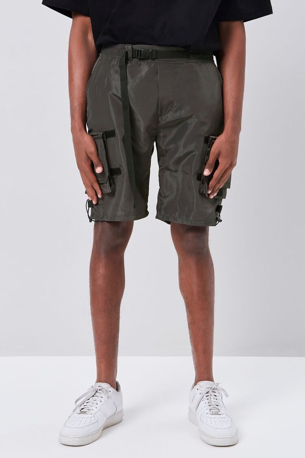 CHARCOAL Release-Buckle Belted Cargo Shorts, image 2
