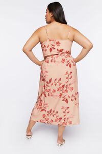 BLUSH/MULTI Plus Size Floral Cropped Cami & Midi Skirt Set, image 3
