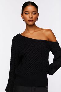 BLACK One-Shoulder Cable Knit Sweater, image 1
