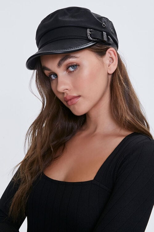 BLACK Buckled Cabbie Hat, image 1
