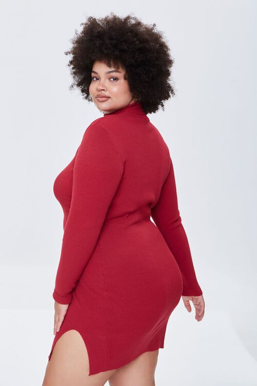 RED Plus Size Mock Neck Sweater Dress, image 3