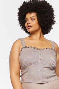 TAUPE/MULTI Plus Size Floral Print Ruffled Crop Top, image 1