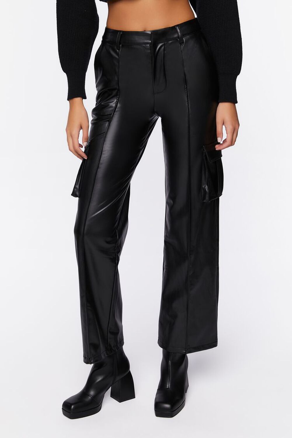 Faux Leather High-Rise Cargo Pants, image 2