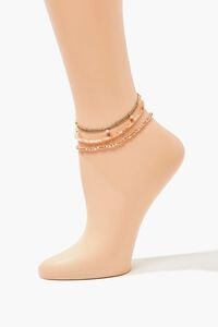 GOLD/PINK Beaded Chain Anklet Set, image 1