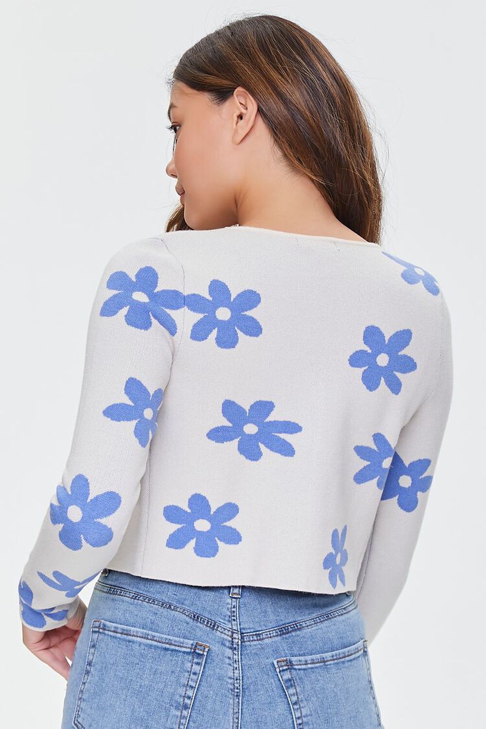 CREAM/BLUE Daisy Floral Cardigan Sweater, image 3