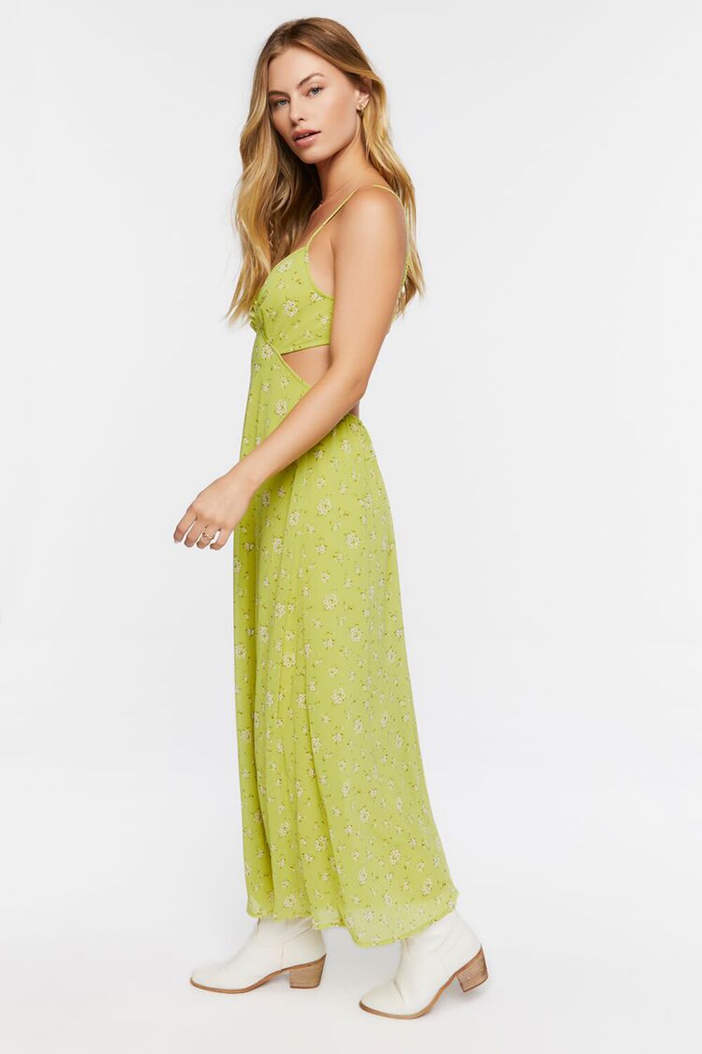 GREEN/MULTI Chiffon Ditsy Floral Print Maxi Dress, image 2