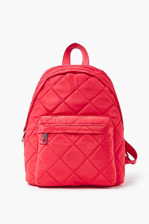 RED Quilted Zip-Up Backpack, image 1