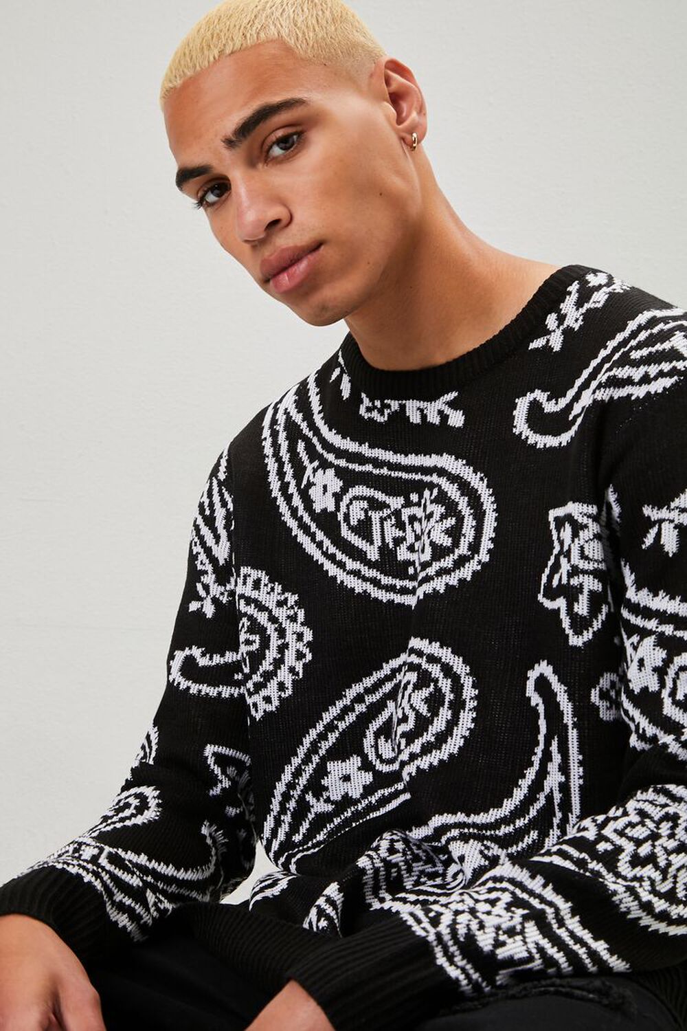BLACK/WHITE Paisley Long-Sleeve Sweater, image 1