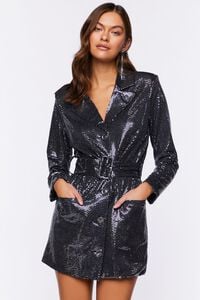 BLACK/SILVER Sequin Belted Blazer Mini Dress, image 5