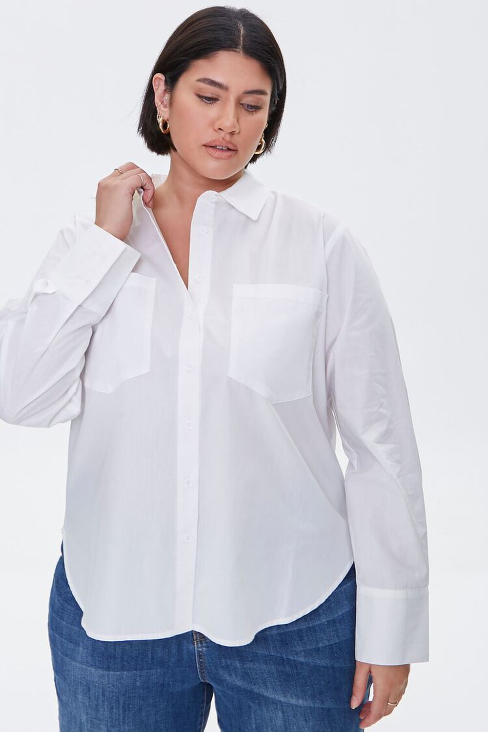 WHITE Plus Size Button-Up Shirt, image 1