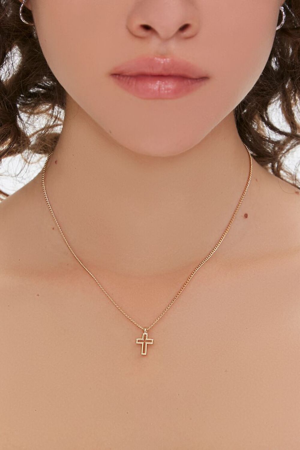 GOLD Cutout Cross Charm Necklace, image 1