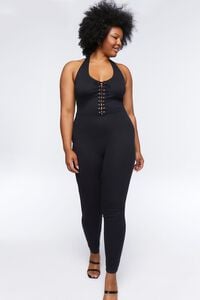 BLACK Plus Size Lace-Up Jumpsuit, image 1