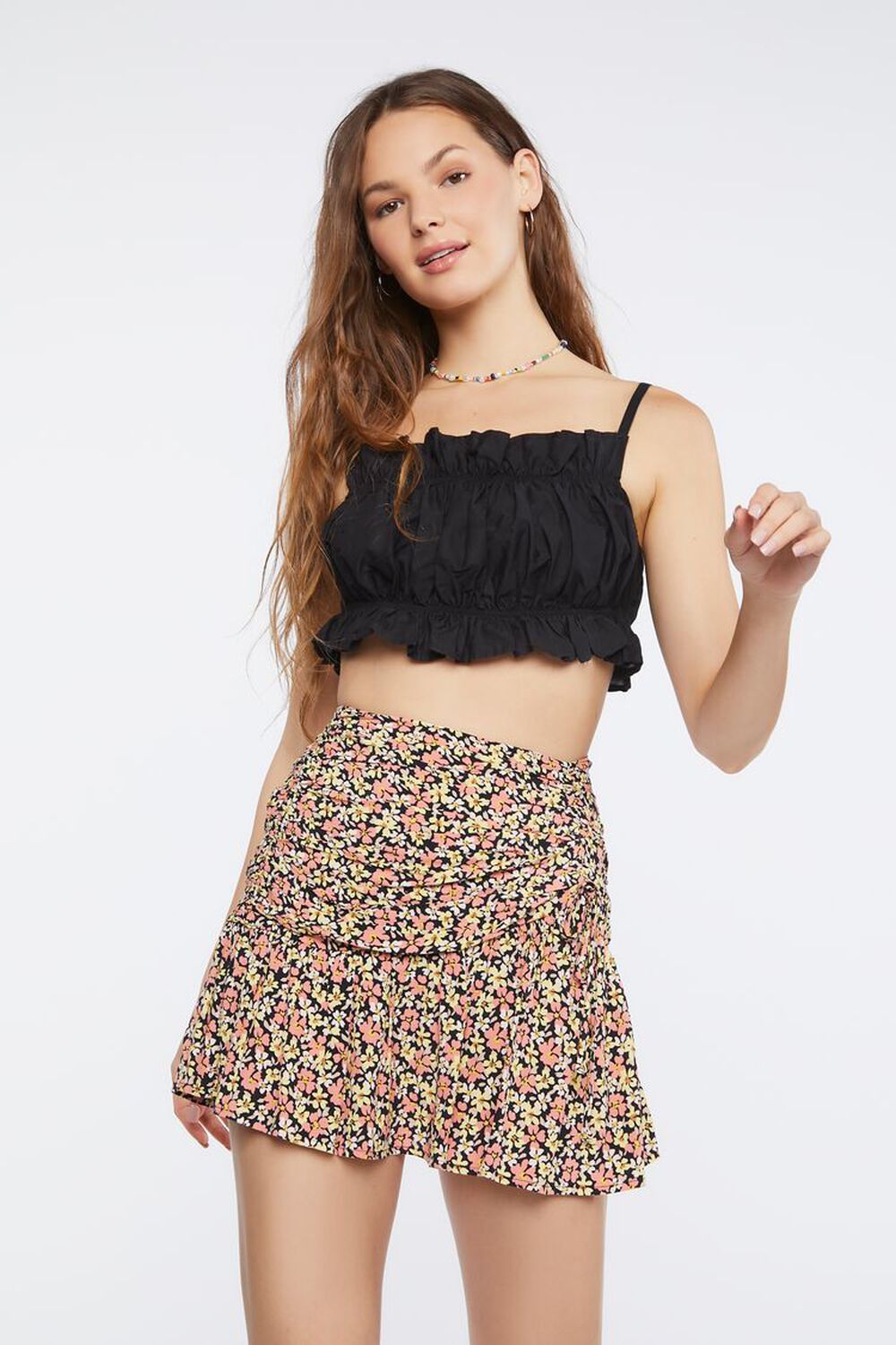 BLACK/MULTI Floral Print Mini Skirt, image 1