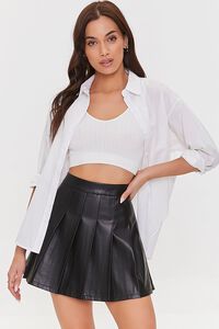 BLACK Pleated Faux Leather Mini Skirt, image 1