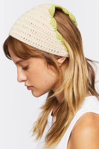 OATMEAL/GREEN Crochet Bandana Headwrap, image 2