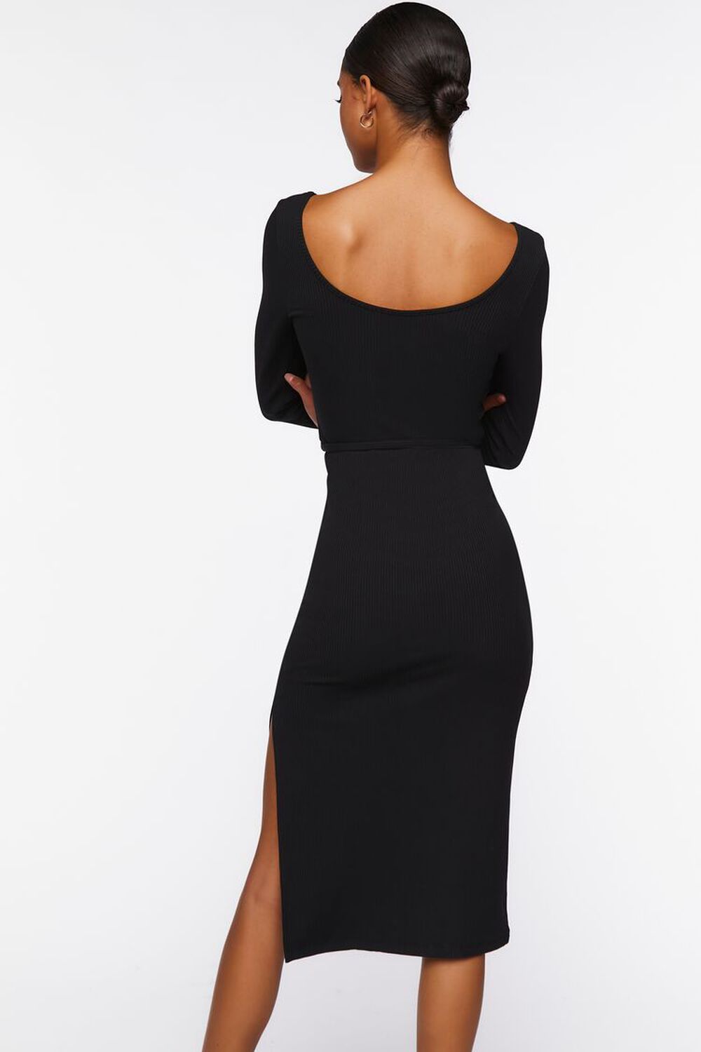 BLACK Tie-Waist Slit Midi Dress, image 3