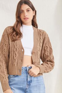 BROWN Cable Knit Cardigan Sweater, image 1