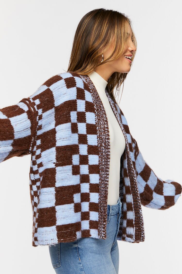 Chunky Checkered Cardigan Sweater