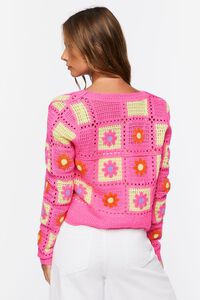 PINK/MULTI Floral Crochet Cardigan Sweater, image 4