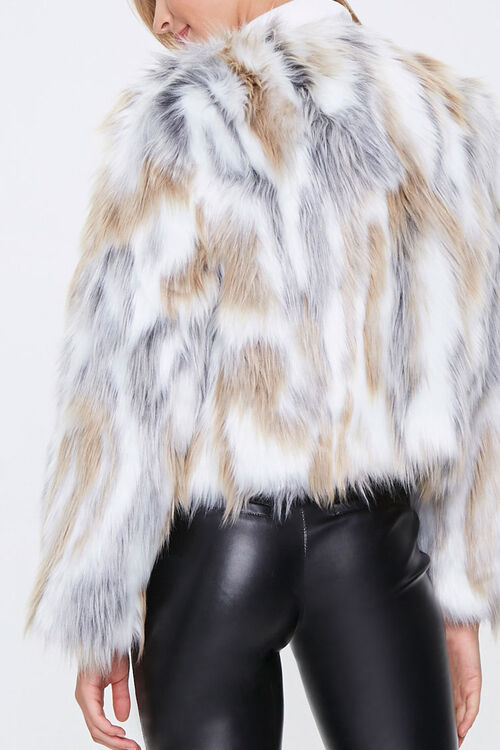IVORY/TAUPE Open-Front Faux Fur Coat, image 3