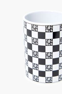 BLACK/WHITE Floral Checkered Ceramic Mug, image 3