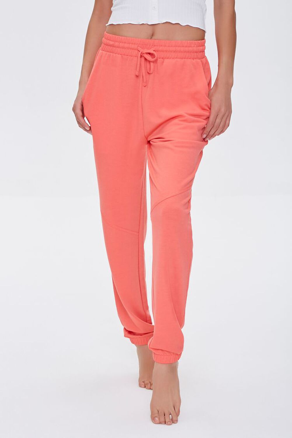 NEON CORAL French Terry Drawstring Joggers, image 2