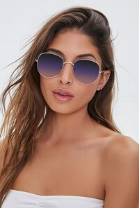 GOLD/BLUE Round Gradient Sunglasses, image 2